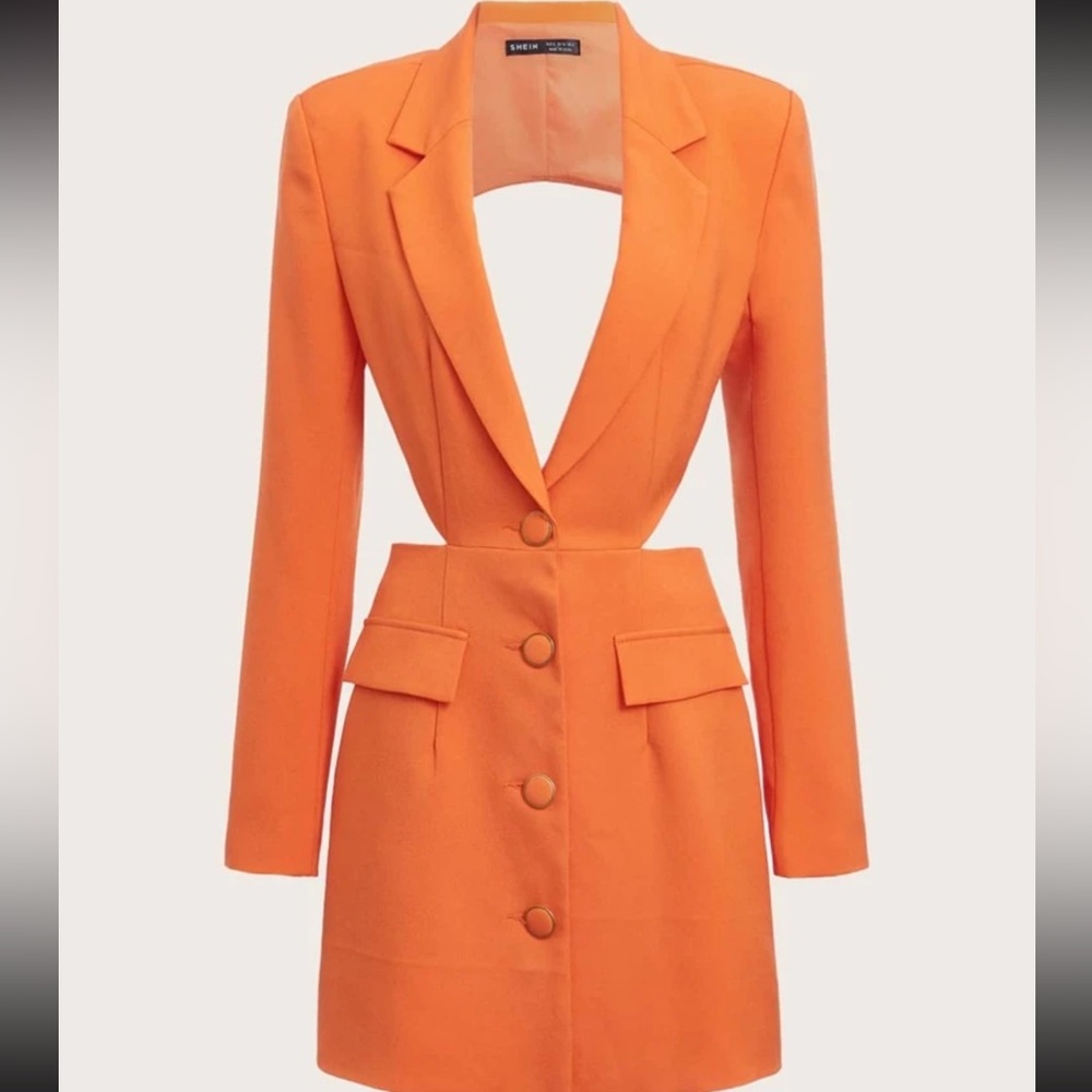 Orange sexy back cut blazer dress